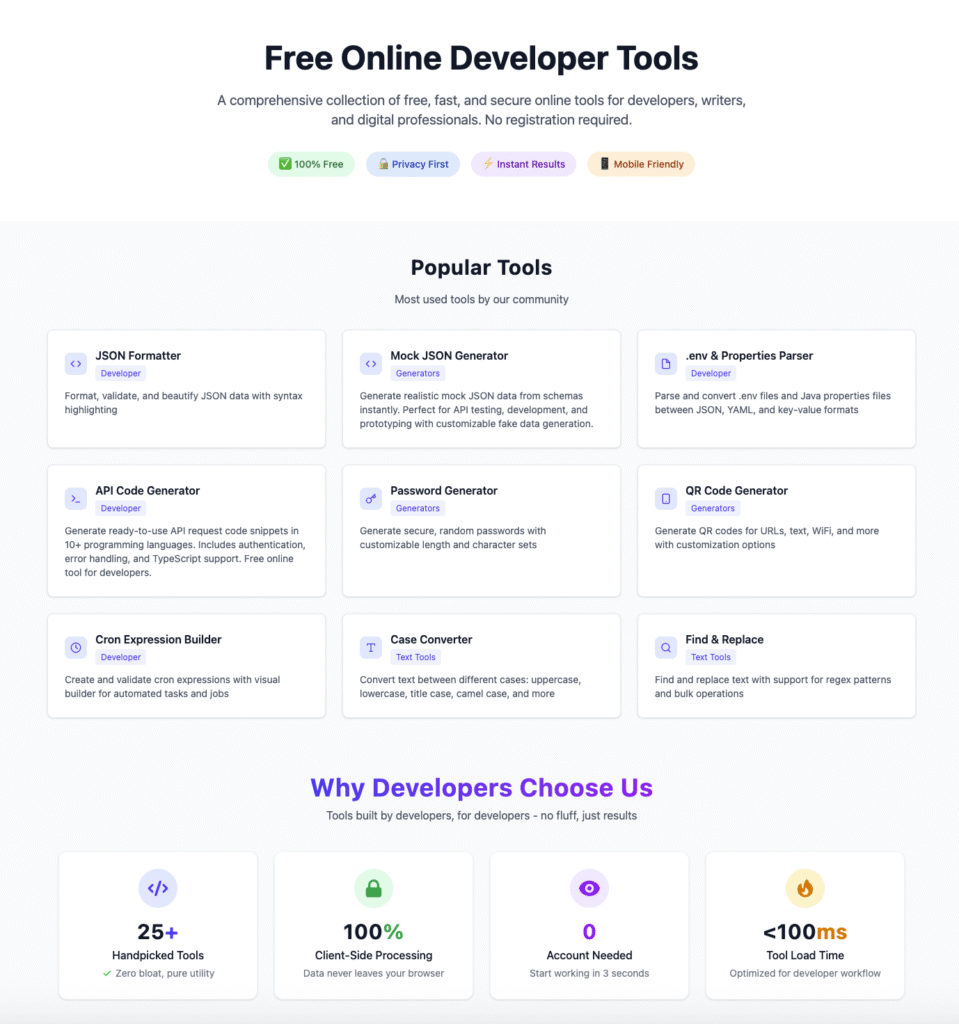 Free Online Developer Tools - Cloud Full-stack
