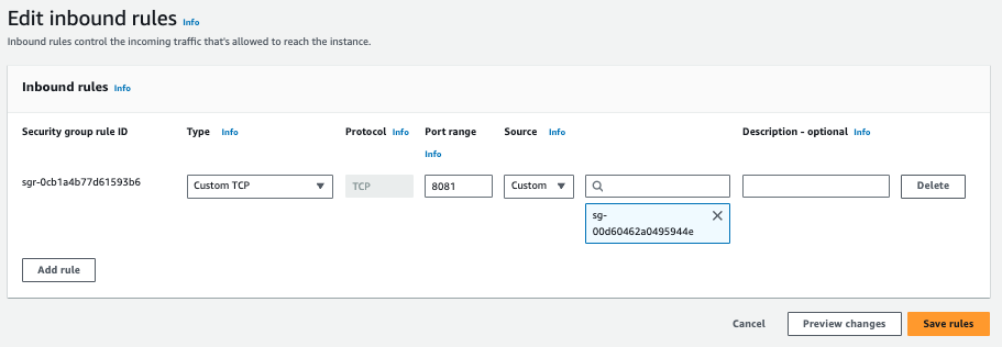AWS ECS Fargate deployment configuration screen showing listeners and rules setup